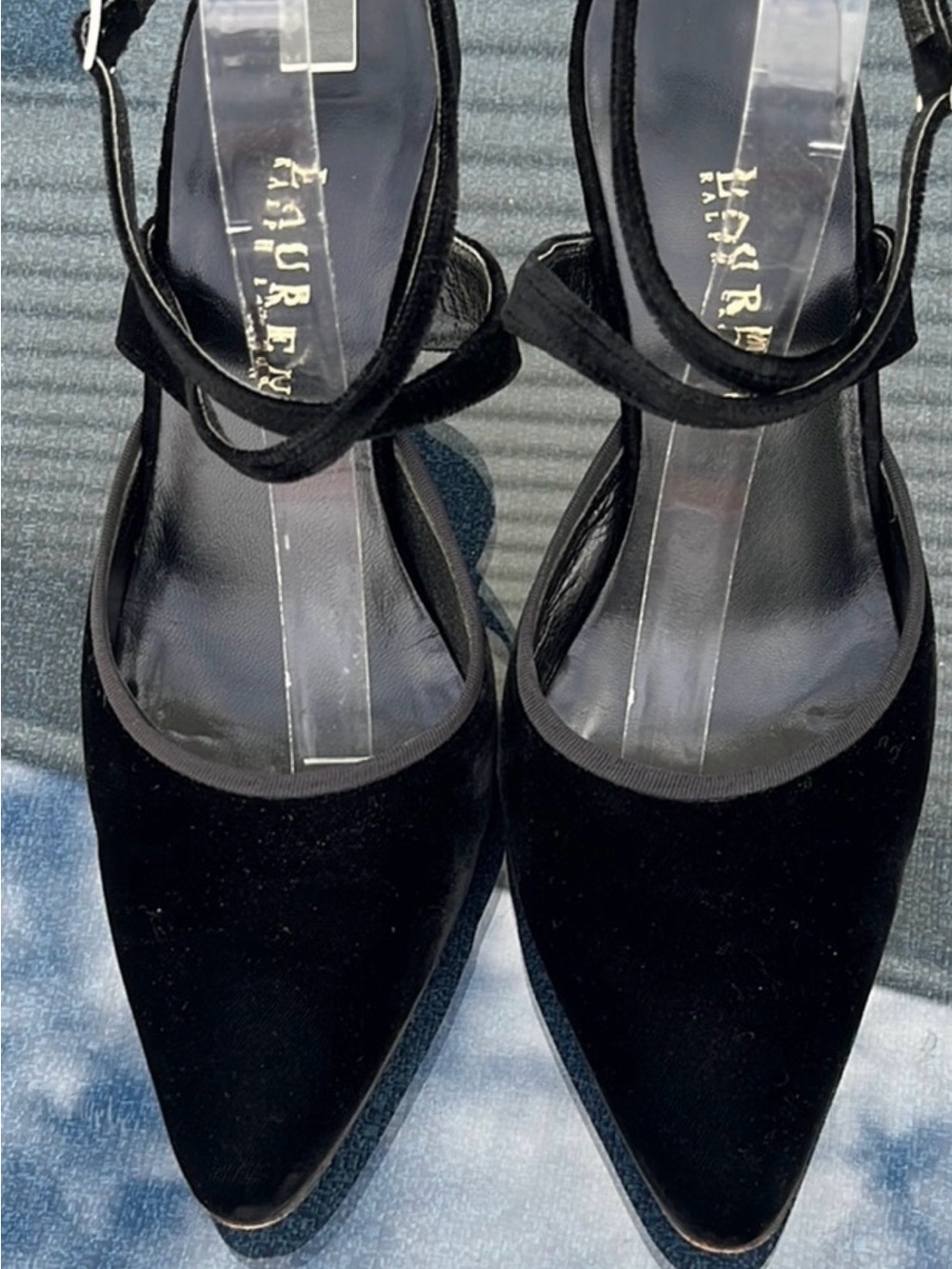 Ralph Lauren Black Velvet Pointed-Toe Ankle-Strap Pumps